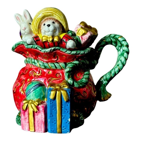 😍2/$20 Fitz & Floyd Christmas Holiday Santa Sleigh Gifts Mug Handcrafted - Picture 1 of 8